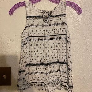 White tank top shirt with black pattern
